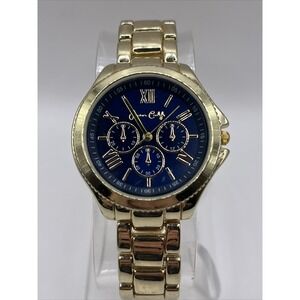 Jessica Carlyle Women's Watch Blue Dial Gold Band Crystal Bezel-‎ New Battery